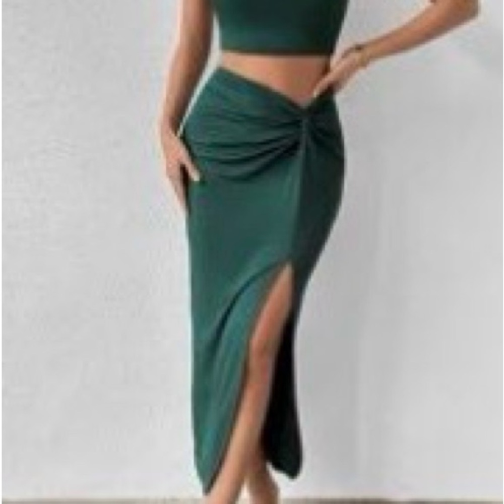 SHEIN Forest Green Midi Dress Set